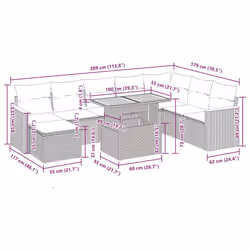 vidaXL 9 Piece Garden Sofa Set with Cushions Beige Poly Rattan Acacia - black and cream