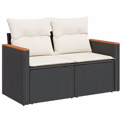 vidaXL 9 Piece Garden Sofa Set with Cushions Beige Poly Rattan Acacia - black and cream - Additional view 4