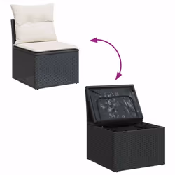 vidaXL 9 Piece Garden Sofa Set with Cushions Beige Poly Rattan Acacia - black and cream - Additional view 7