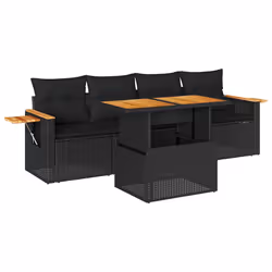 vidaXL 5 Piece Garden Sofa Set with Cushions Grey Poly Rattan Acacia - black