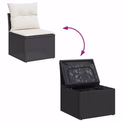 vidaXL 5 Piece Garden Sofa Set with Cushions Grey Poly Rattan Acacia - black and cream - Additional view 5