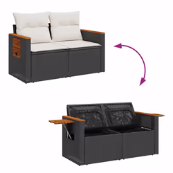 vidaXL 5 Piece Garden Sofa Set with Cushions Grey Poly Rattan Acacia - black and cream - Additional view 6