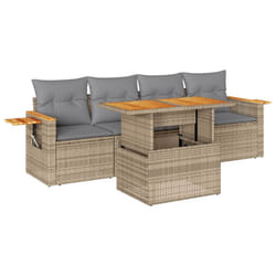 vidaXL 5 Piece Garden Sofa Set with Cushions Grey Poly Rattan Acacia - beige and grey