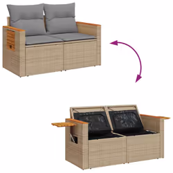 vidaXL 5 Piece Garden Sofa Set with Cushions Grey Poly Rattan Acacia - beige and grey - Additional view 6