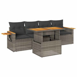 vidaXL 5 Piece Garden Sofa Set with Cushions Grey Poly Rattan Acacia - grey