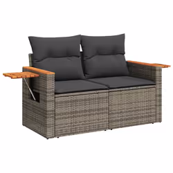 vidaXL 5 Piece Garden Sofa Set with Cushions Grey Poly Rattan Acacia - grey - Additional view 4