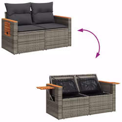 vidaXL 5 Piece Garden Sofa Set with Cushions Grey Poly Rattan Acacia - grey - Additional view 7