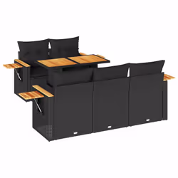 vidaXL 6 Piece Garden Sofa Set with Cushions Black Poly Rattan Acacia - black