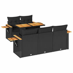 vidaXL 6 Piece Garden Sofa Set with Cushions Black Poly Rattan Acacia - black