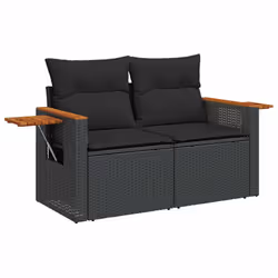 vidaXL 6 Piece Garden Sofa Set with Cushions Black Poly Rattan Acacia - black