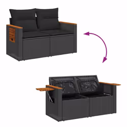 vidaXL 6 Piece Garden Sofa Set with Cushions Black Poly Rattan Acacia - black - Additional view 5
