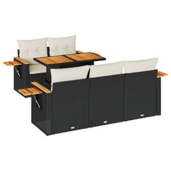 vidaXL 6 Piece Garden Sofa Set with Cushions Black Poly Rattan Acacia - black and cream