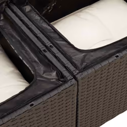 vidaXL 6 Piece Garden Sofa Set with Cushions Black Poly Rattan Acacia - black and cream - Additional view 9