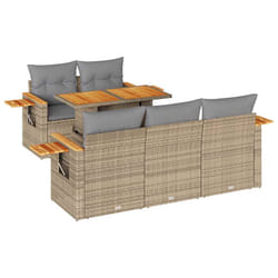 vidaXL 6 Piece Garden Sofa Set with Cushions Black Poly Rattan Acacia - beige and grey