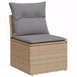 vidaXL 6 Piece Garden Sofa Set with Cushions Black Poly Rattan Acacia - beige and grey