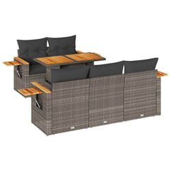 vidaXL 6 Piece Garden Sofa Set with Cushions Black Poly Rattan Acacia - grey