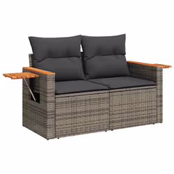 vidaXL 6 Piece Garden Sofa Set with Cushions Black Poly Rattan Acacia - grey - Additional view 4