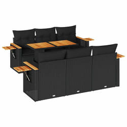 vidaXL 7 Piece Garden Sofa Set with Cushions Black Poly Rattan Acacia - black