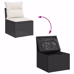 vidaXL 7 Piece Garden Sofa Set with Cushions Black Poly Rattan Acacia - black and cream - Additional view 5