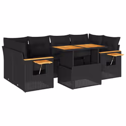 vidaXL 7 Piece Garden Sofa Set with Cushions Beige Poly Rattan Acacia - black