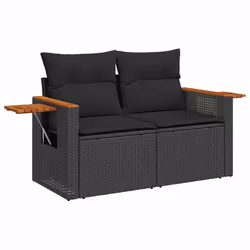 vidaXL 7 Piece Garden Sofa Set with Cushions Beige Poly Rattan Acacia - black