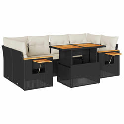 vidaXL 7 Piece Garden Sofa Set with Cushions Beige Poly Rattan Acacia - black and cream