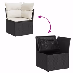 vidaXL 7 Piece Garden Sofa Set with Cushions Beige Poly Rattan Acacia - black and cream - Additional view 9