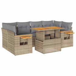 vidaXL 7 Piece Garden Sofa Set with Cushions Beige Poly Rattan Acacia - beige and grey
