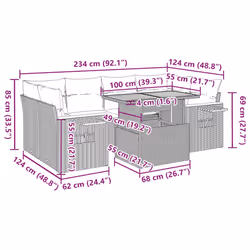 vidaXL 7 Piece Garden Sofa Set with Cushions Beige Poly Rattan Acacia - beige and grey