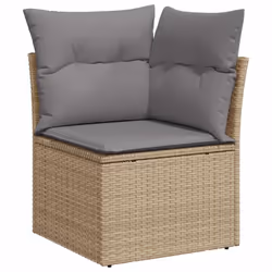 vidaXL 7 Piece Garden Sofa Set with Cushions Beige Poly Rattan Acacia - beige and grey - Additional view 5