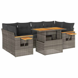 vidaXL 7 Piece Garden Sofa Set with Cushions Beige Poly Rattan Acacia - grey