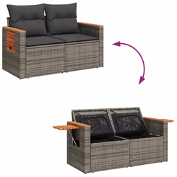 vidaXL 7 Piece Garden Sofa Set with Cushions Beige Poly Rattan Acacia - grey - Additional view 7