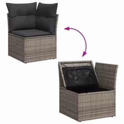vidaXL 7 Piece Garden Sofa Set with Cushions Beige Poly Rattan Acacia - grey - Additional view 9