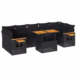 vidaXL 8 Piece Garden Sofa Set with Cushions Beige Poly Rattan Acacia - black