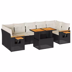 vidaXL 8 Piece Garden Sofa Set with Cushions Beige Poly Rattan Acacia - black and cream