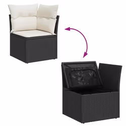 vidaXL 8 Piece Garden Sofa Set with Cushions Beige Poly Rattan Acacia - black and cream - Additional view 9
