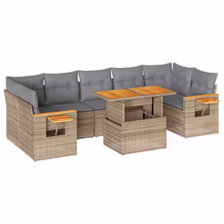 vidaXL 8 Piece Garden Sofa Set with Cushions Beige Poly Rattan Acacia - beige and grey