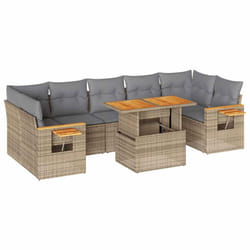 vidaXL 8 Piece Garden Sofa Set with Cushions Beige Poly Rattan Acacia - beige and grey