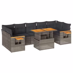 vidaXL 8 Piece Garden Sofa Set with Cushions Beige Poly Rattan Acacia - grey