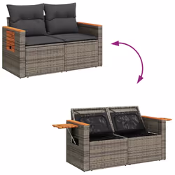vidaXL 8 Piece Garden Sofa Set with Cushions Beige Poly Rattan Acacia - grey - Additional view 7