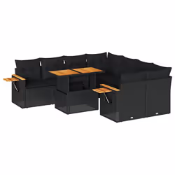vidaXL 9 Piece Garden Sofa Set with Cushions Beige Poly Rattan Acacia - black