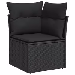 vidaXL 9 Piece Garden Sofa Set with Cushions Beige Poly Rattan Acacia - black - Additional view 5