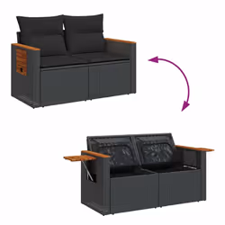 vidaXL 9 Piece Garden Sofa Set with Cushions Beige Poly Rattan Acacia - black - Additional view 6