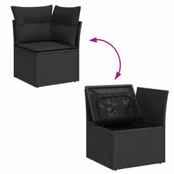 vidaXL 9 Piece Garden Sofa Set with Cushions Beige Poly Rattan Acacia - black - Additional view 9