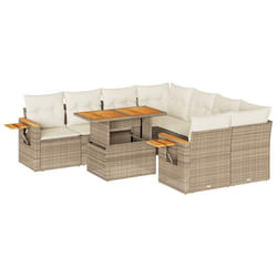 vidaXL 9 Piece Garden Sofa Set with Cushions Beige Poly Rattan Acacia - beige and cream