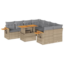 vidaXL 9 Piece Garden Sofa Set with Cushions Beige Poly Rattan Acacia - beige and grey