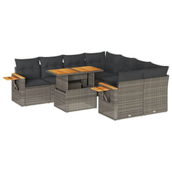 vidaXL 9 Piece Garden Sofa Set with Cushions Beige Poly Rattan Acacia - grey