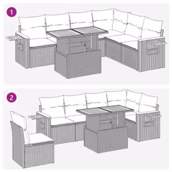 vidaXL 7 Piece Garden Sofa Set with Cushions Grey Poly Rattan Acacia - Additional view 10