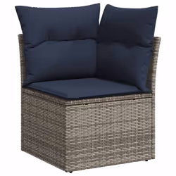 vidaXL 9 Piece Garden Sofa Set with Cushions Grey Poly Rattan Acacia - Additional view 5