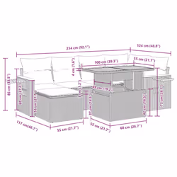 vidaXL 7 Piece Garden Sofa Set with Cushions Black Poly Rattan Acacia - grey - Additional view 3